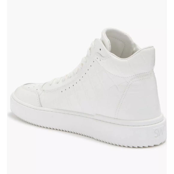 NEW no tags Stuart Weitzman Ryan High Tops - White Crocodile Embossed Detail 7.5 - Picture 6 of 6